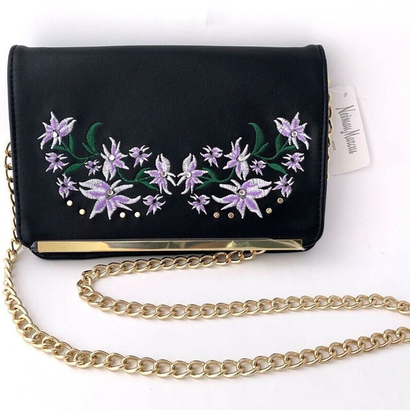 New Neiman Marcus PU Leather Black Crossbody Bag - Picture 1 of 9